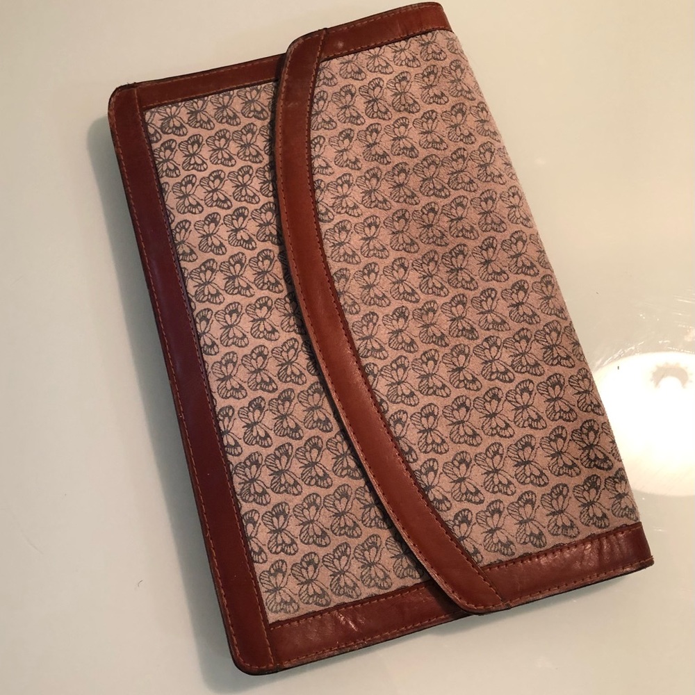 Vintage Genuine Leather Butterfly Print Envelope Clutch Bag Made in Argentina